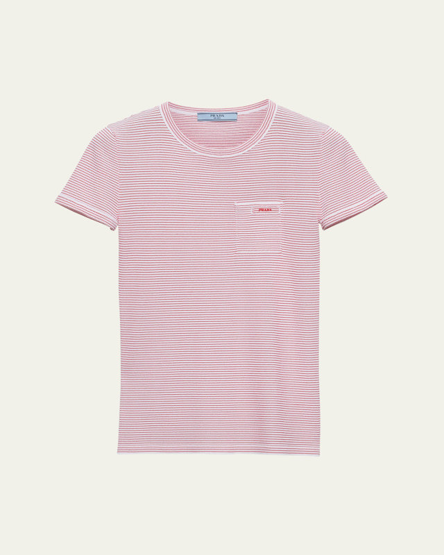 Striped Pocket Short-Sleeve Viscose Sweater